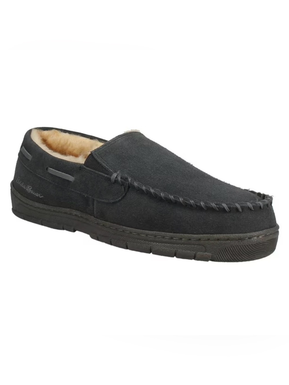 Eddie Bauer Men's Gray Suede Slip-On Moccasin with Shearling Trim